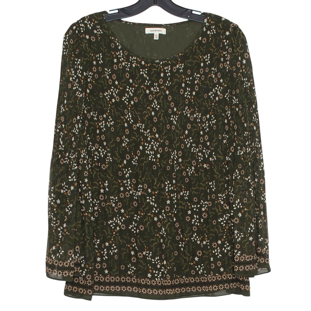 Max Studio Top Boho Cottage Fairy Whimsigoth Floral Bell Sleeve Green Size Large